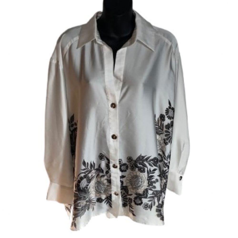 Zara floral long sleeve satin shirt NWOT size XS